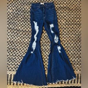 High Rise Distressed Flare Jeans